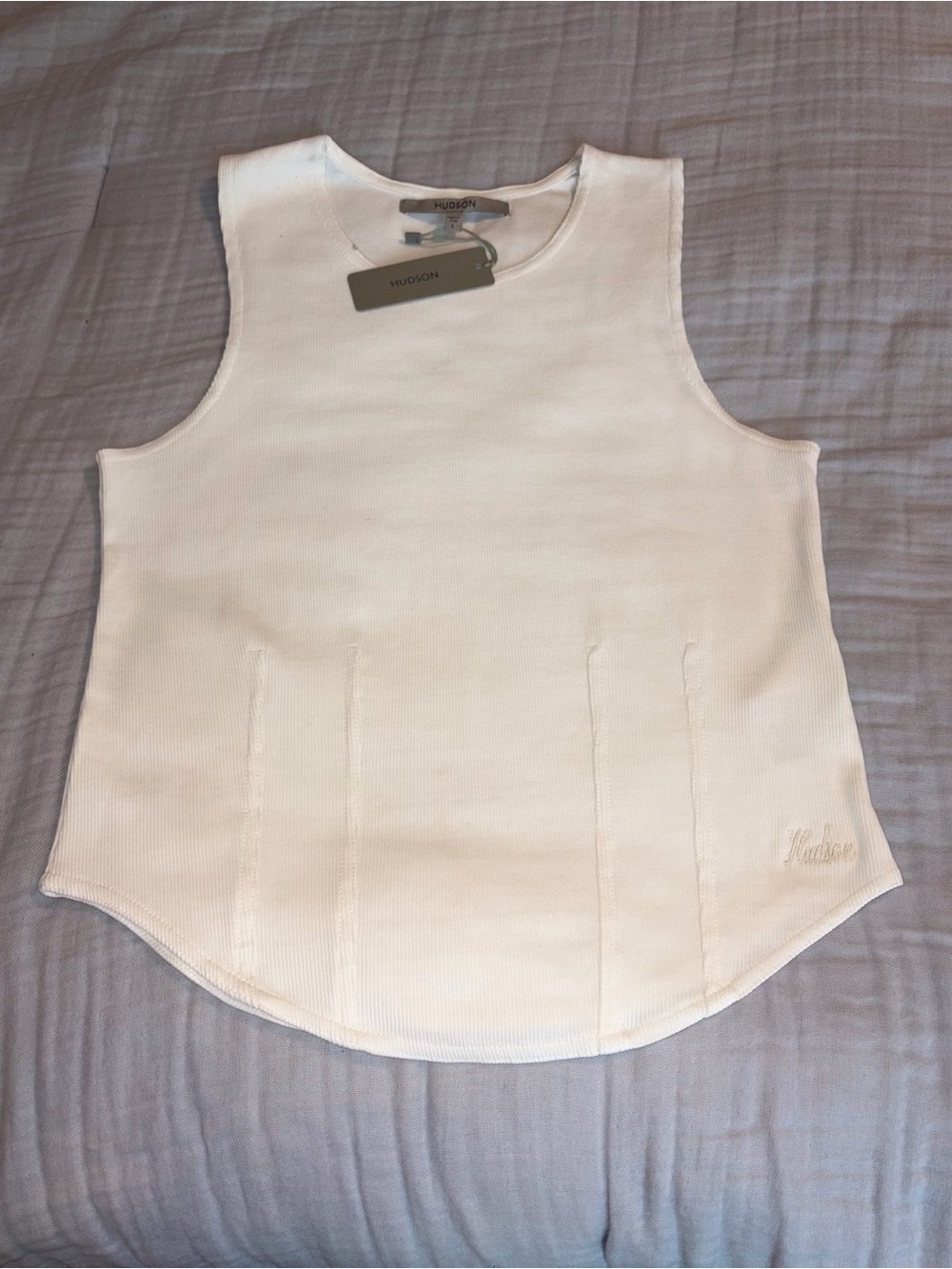 Hudson Women’s Cotton White Eco Darted Ribbed Tank Top Sz L NWT